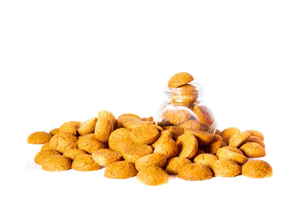 Holandské Cukroví Pepernoten Umístěn Malé Skleněné Sklenice Bílém Pozadí Pro — Stock fotografie