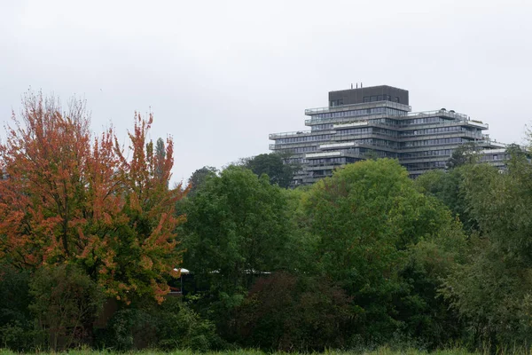 Nijmegen Niederlande Oktober 2020 Ein Wolkenkratzer Der Aus Den Bäumen — Stockfoto