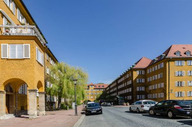 Borstay ilçe, Münih, Almanya şehrin inanılmaz bir alan, evler ve avlular