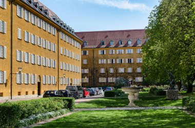 Borstay ilçe, Münih, Almanya şehrin inanılmaz bir alan, evler ve avlular