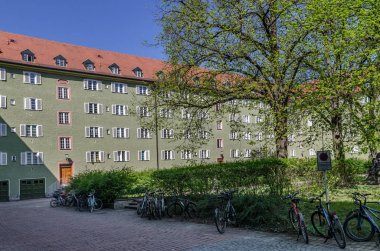 Borstay ilçe, Münih, Almanya şehrin inanılmaz bir alan, evler ve avlular