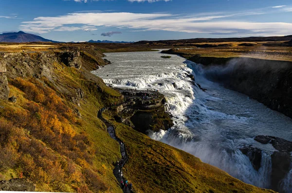 Kilátás Nyílik Legcsodálatosabb Gullfoss Izland Híres Vízesés — Stock Fotó