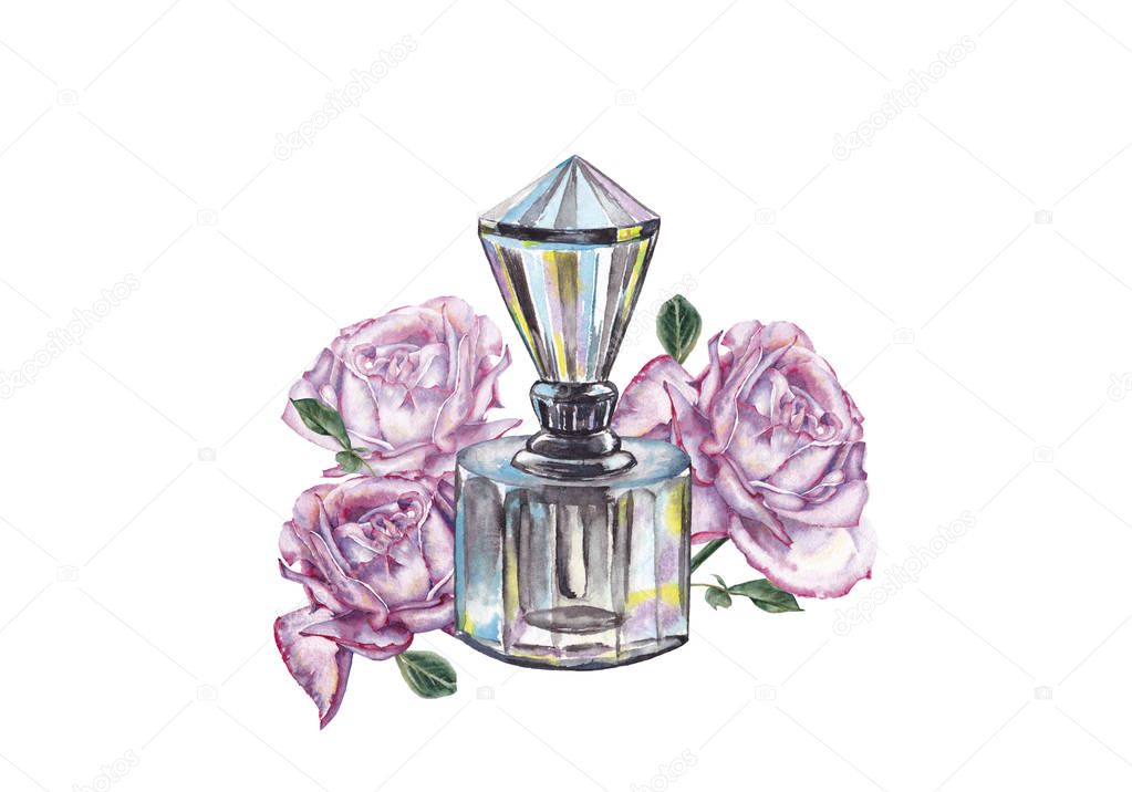 Vintage perfume with roses.