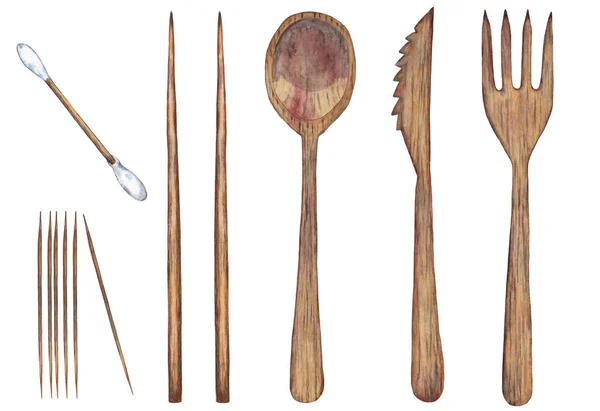 Organic wooden tableware. — Stock Photo, Image