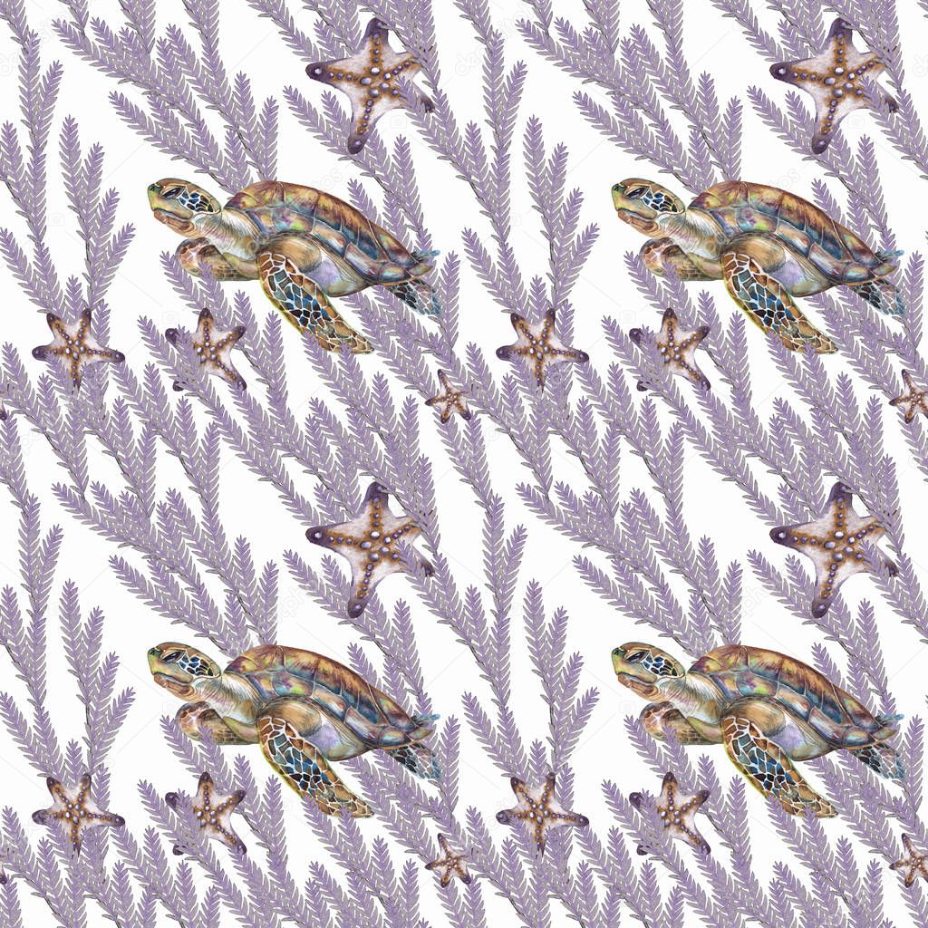 Sea pattern with turtles. 
