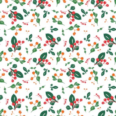 Yaprak ve çilek ile soyut desen.