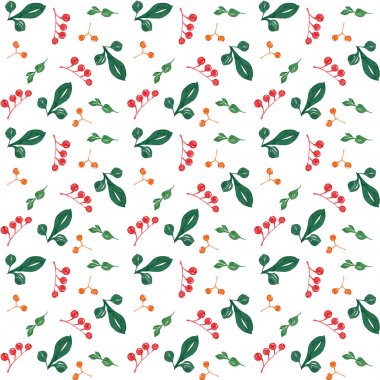 Yaprak ve çilek ile soyut desen.