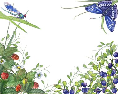 Yaz orman meyveleri ile yatay çerçeve.