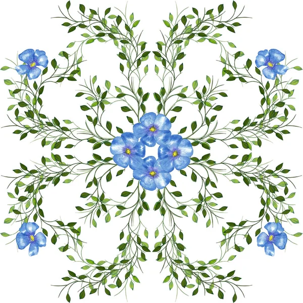 バロッコスタイルの緑の草と青い花の夏のパターン. — ストック写真