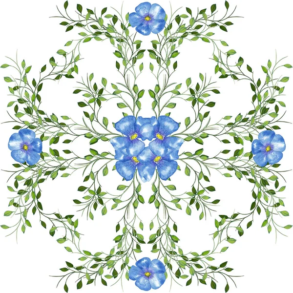 Summer pattern with green grass and blue flowers in barocco style. — Stock Photo, Image