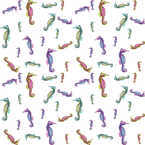 Seamless pattern with colorful seahorses. — Stock Photo, Image