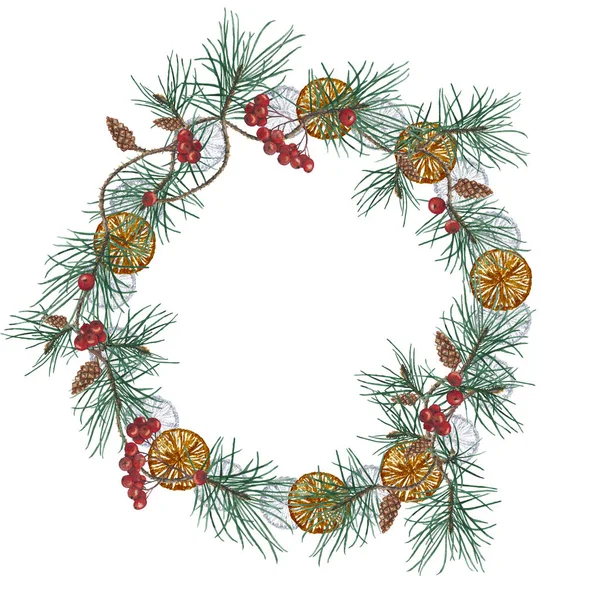 Couronne de Noël avec branches de pin et baies de rowan . — Photo