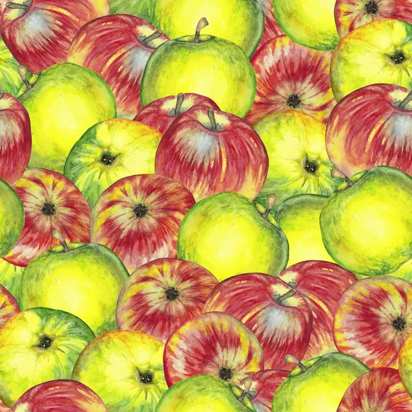 Seamless pattern of green and red apples.