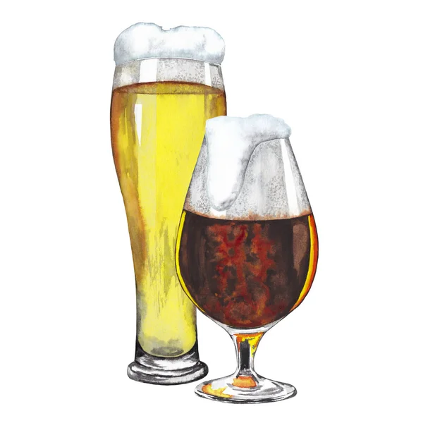 Два реалистичных пива. Темные и светлые сорта . — стоковое фото