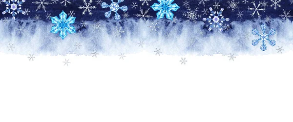 Seamless Upper Colorful Border Snowflakes Dark Blue Sky Theme Winter — Stock Photo, Image