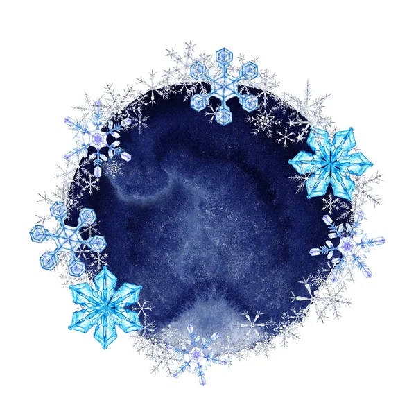 Colorful Frame Snowflakes Dark Blue Sky Theme Winter Snowfall Night — Stock Photo, Image