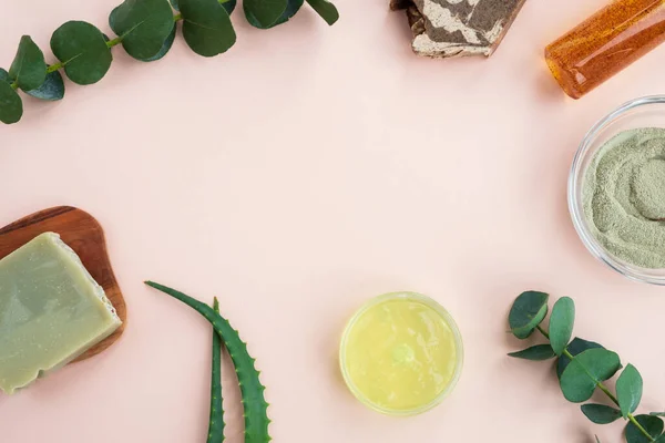 Natuurlijke Cosmetica Ingrediënten Crème Gel Van Aloë Kom Met Klei — Stockfoto