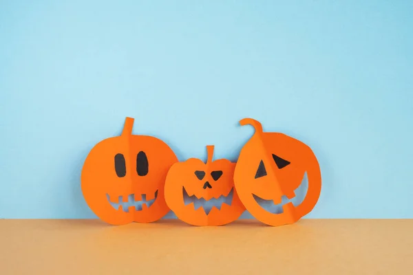 Zucche Halloween Divertenti Hanno Fatto Carta Sfondo Pastello Buon Concetto — Foto Stock