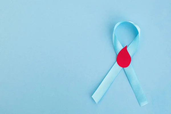 World Diabetes Day Light Blue Ribbon Awareness Red Blood Drop — Stock Photo, Image