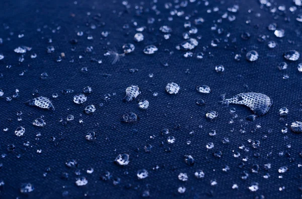 Shiny Water Droplets Black Fabric Surface Selective Focus — Stock Photo, Image