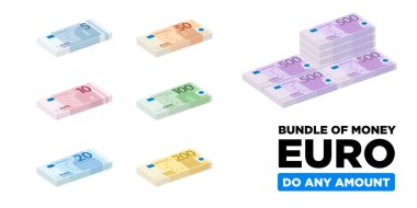 Euro para izometrik ve minimalist paket Avrupa, kağıt para - vektör bir boyutu