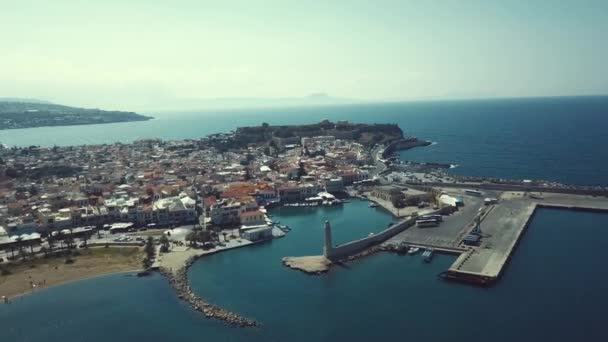 Grecja Kreta Rethymno Port Przez Drone — Wideo stockowe