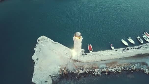 Griechenland Beton Rethymno Hafen Drohne Mavic — Stockvideo