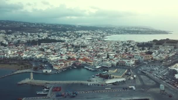 Griechenland Beton Rethymno Hafen Drohne Mavic — Stockvideo