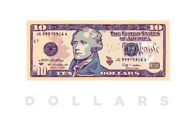 10 dolar para çizgi roman banknotlar ABD - vektör iş sanat çizim kağıt