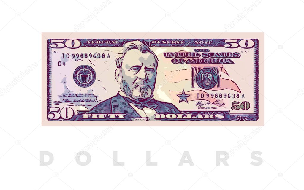 50 Dollars money comics paper banknotes of USA - vector business art illustration