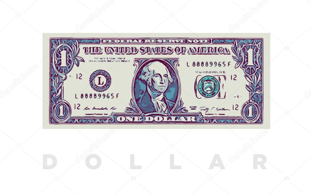 1 Dollar money comics paper banknotes of USA - vector business art illustration