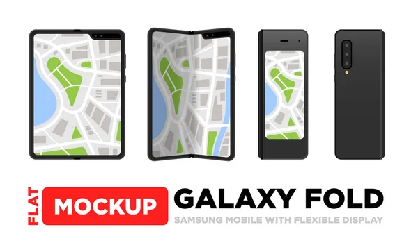 Samsung Galaxy Fold Isolated Mockup Smartphone Flexible Display Flat Design — Stock Vector