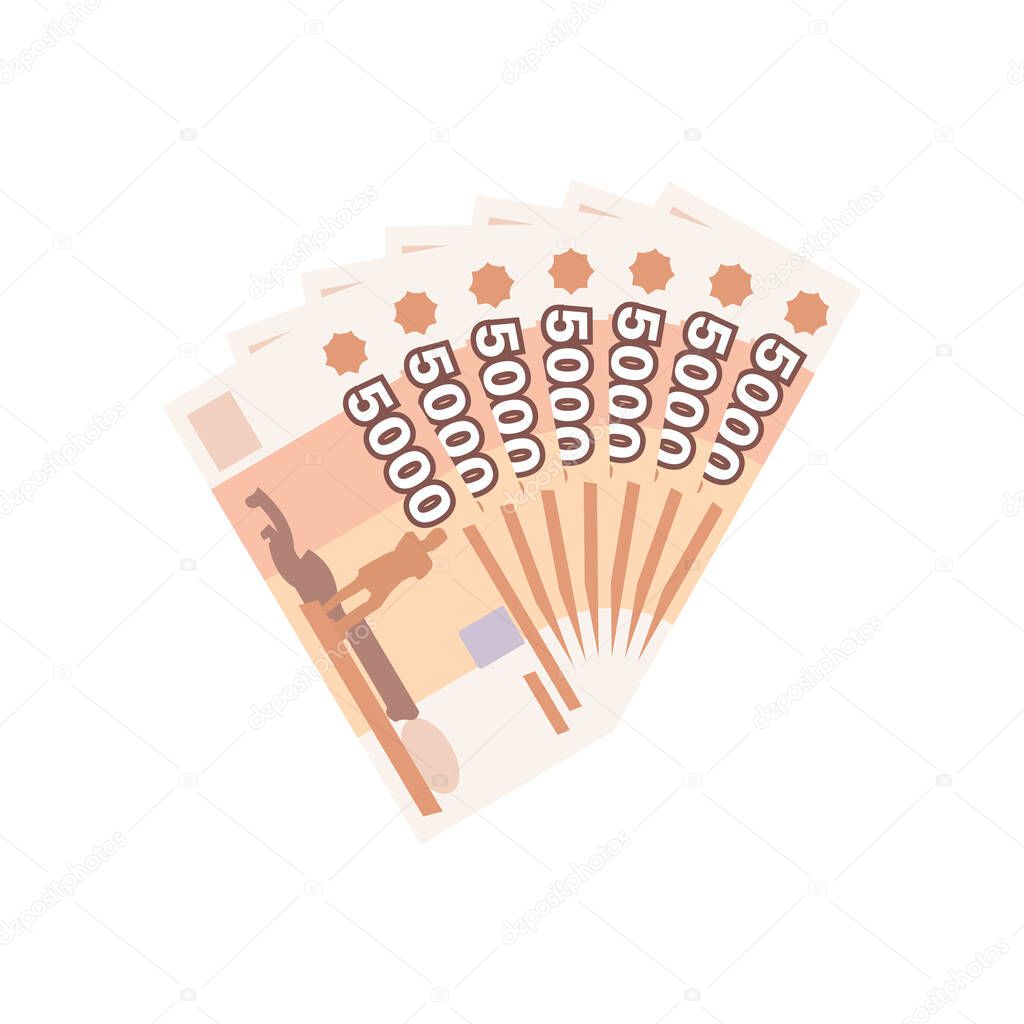 Fan of 5000 rubles banknotes. Money currency
