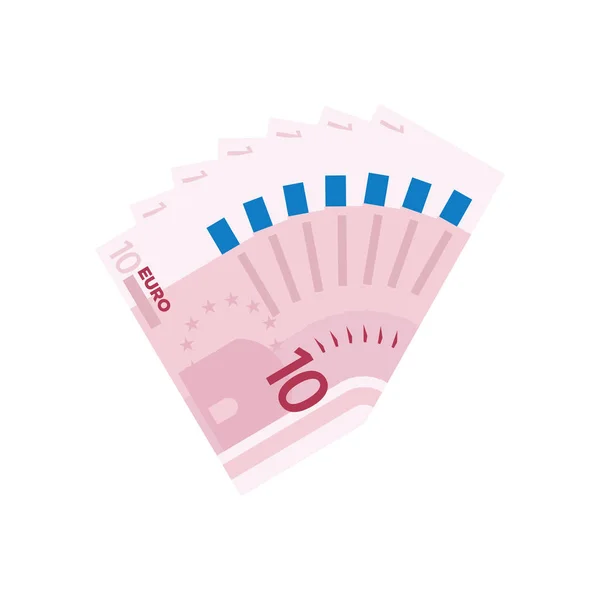 Ventilador de 10 notas de euro. Moeda monetária, finanças —  Vetores de Stock