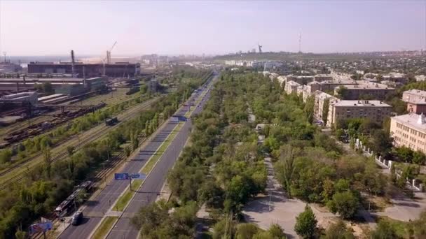 Panorama Den Industriella Zonplanera Mång Lane Väg Järnväg Spårar Parkera — Stockvideo