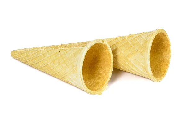 Two Empty Ice Cream Cones Isolated White Background Clipping Path — Stock Photo, Image