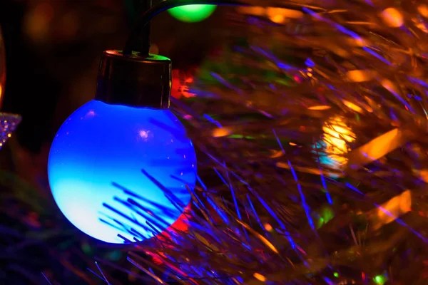 Closeup Blue Christmas Tree Lamp Background — Stock Photo, Image