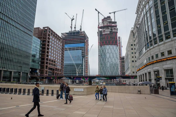 London April 2018 Construction Site Modern Skycrapers Canary Wharf Station — Stock Photo, Image