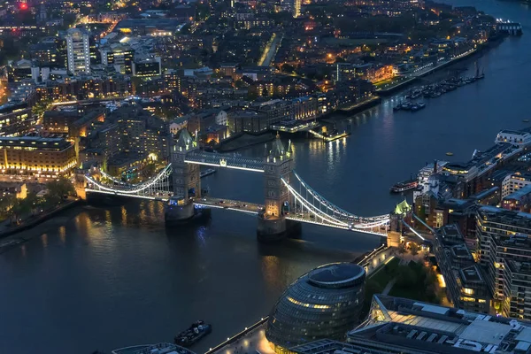 Luftaufnahme Der Tower Bridge London Bei Bewölktem Tag Der Nacht — Stockfoto