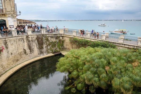 Siracusa Sicilia Italia Agosto 2017 Visita Turística Fuente Arethusa Una —  Fotos de Stock