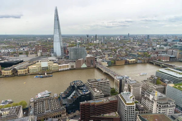 Aerial View River Thames Central London Cloudy Day — Zdjęcie stockowe