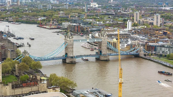 Aerial View Tower Bridge London Cloudy Day — Zdjęcie stockowe