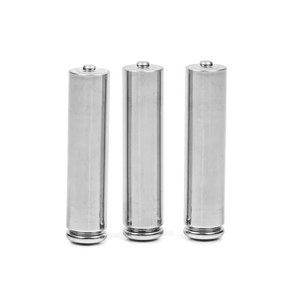 Tre AAA-batterier på vit bakgrund — Stockfoto