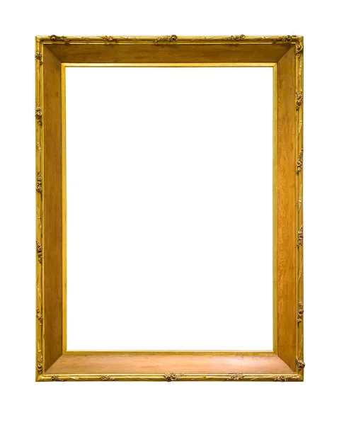 Wooden Decorative Picture Frame Golden Insets Isolated White Background Clipping — Stock Photo, Image