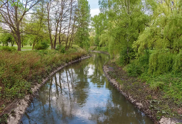 Jarní Pohled Řeku Przemszu Parku Sielecki Sosnowci — Stock fotografie