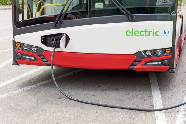 Closeup Electric Bus Public Transport Charging Station — Stock Photo, Image