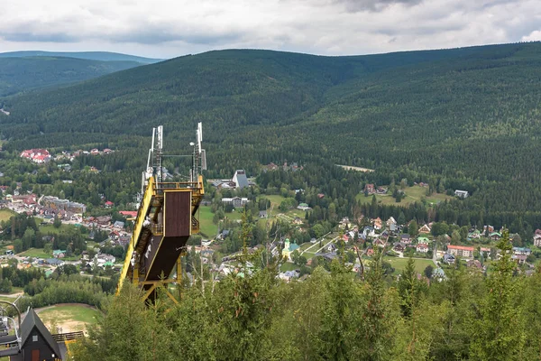 Aerial View Harrachov Town Decaying Ski Jump Tower Czech Karkonosze — Stock Photo, Image