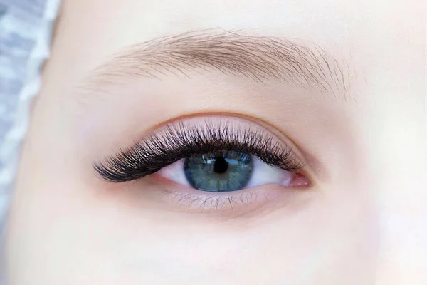 Eyelash Extensions Close Eye Extended Eyelashes White Girl — Stock Photo, Image