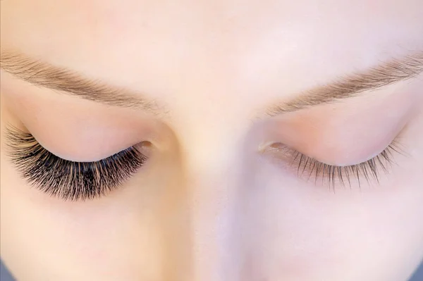 Eyelash Extensions Closeup Eyes Extended Eyelashes Extended Eyelashes White Girl — Stock Photo, Image