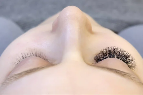 Eyelash Extensions Closeup Eyes Extended Eyelashes Extended Eyelashes White Girl — Stock Photo, Image